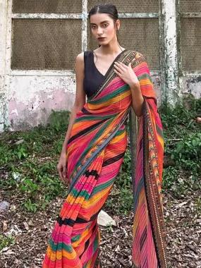 Odette Women Classy Multicolor Georgette Saree With Unstitched Blouse