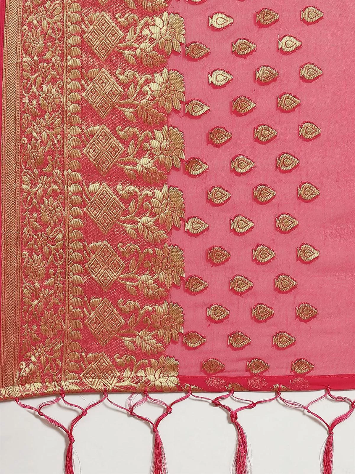 Odette Women Pink Festive Georgette Woven Saree With Unstitched Blouse