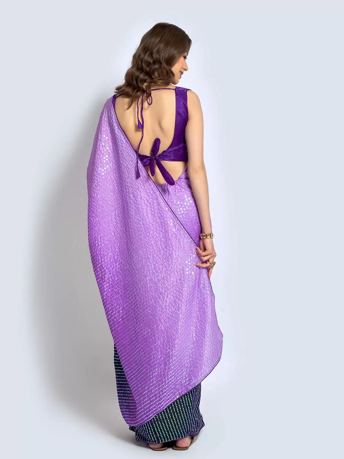 Odette Women Purple Silk Blend Designer Embroidery Saree With Unstitched Blouse