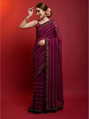 Odette Women Voilet Georgette Saree With Unstitched Blouse