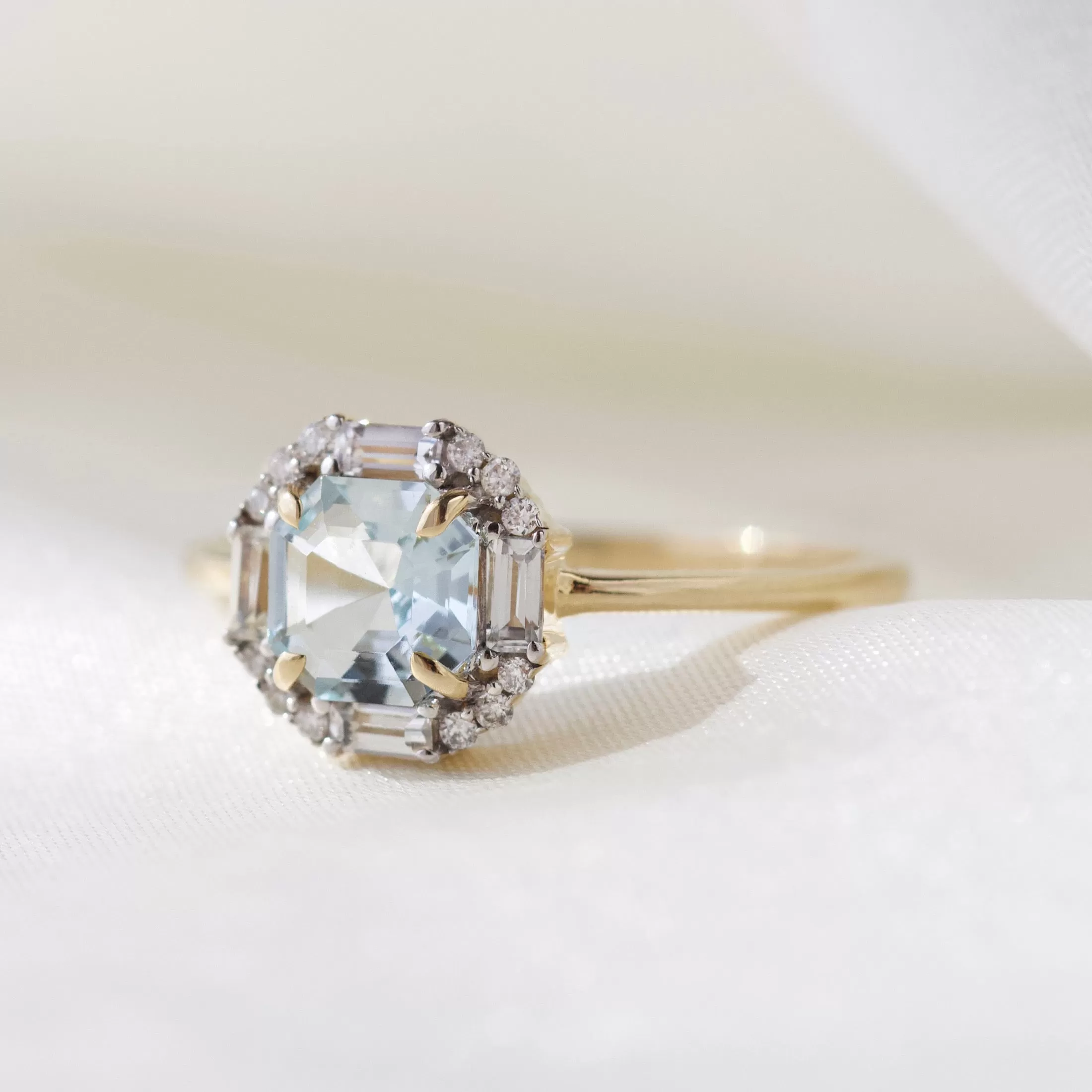 Ophelia Aquamarine, Sapphire and Diamond Ring