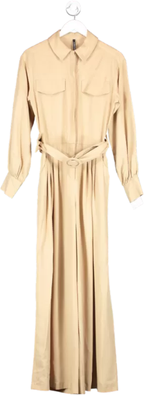 Palones Beige Wide Leg Belted Jumpsuit UK M