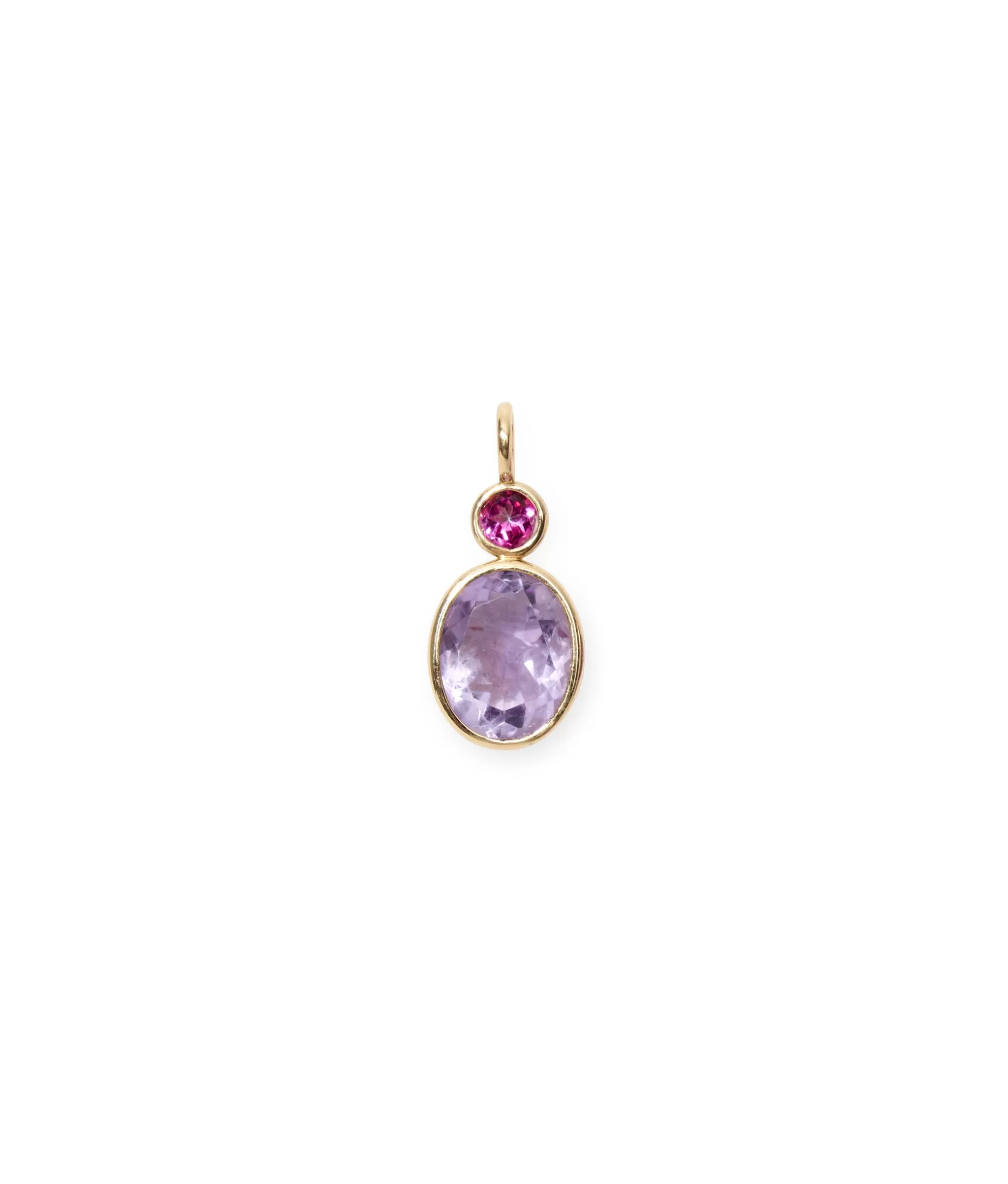 Pink Topaz & Light Pink Amethyst 14k Gold Necklace Charm