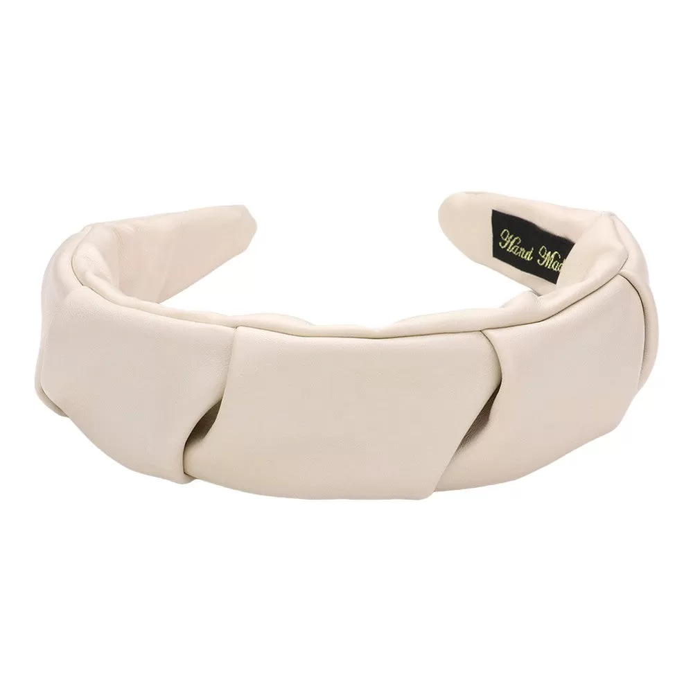 Pleated Solid Faux Leather Headband