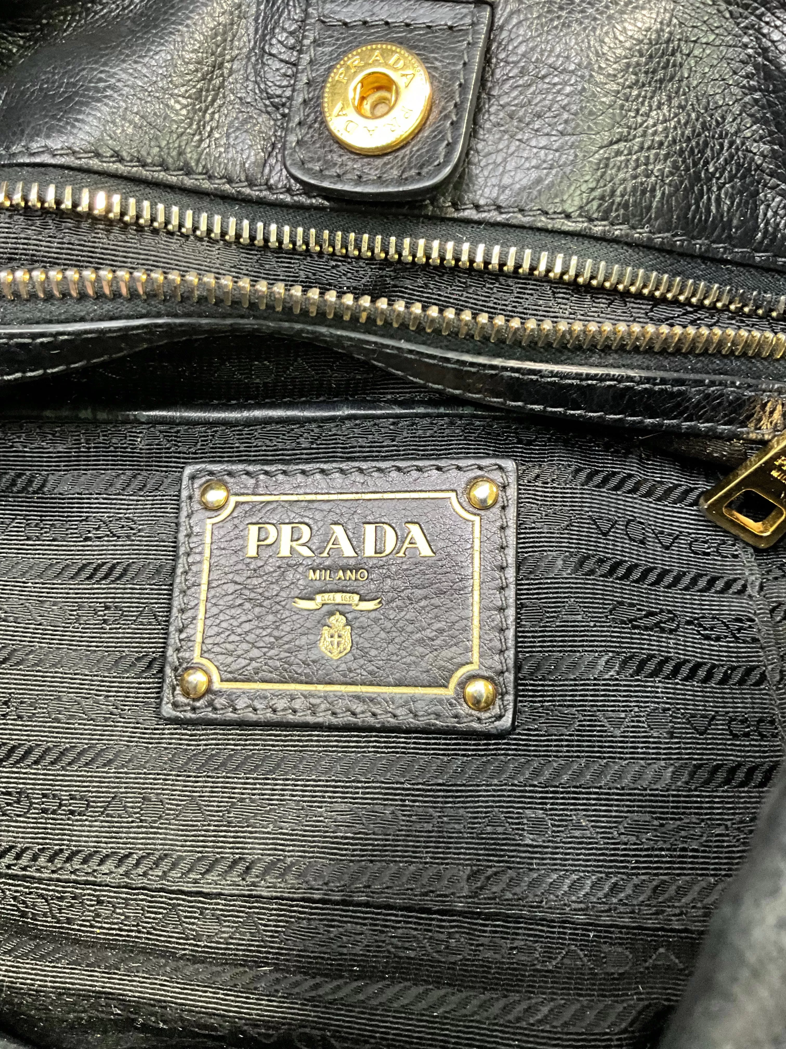 Prada Black Glace Calf Hobo Bag