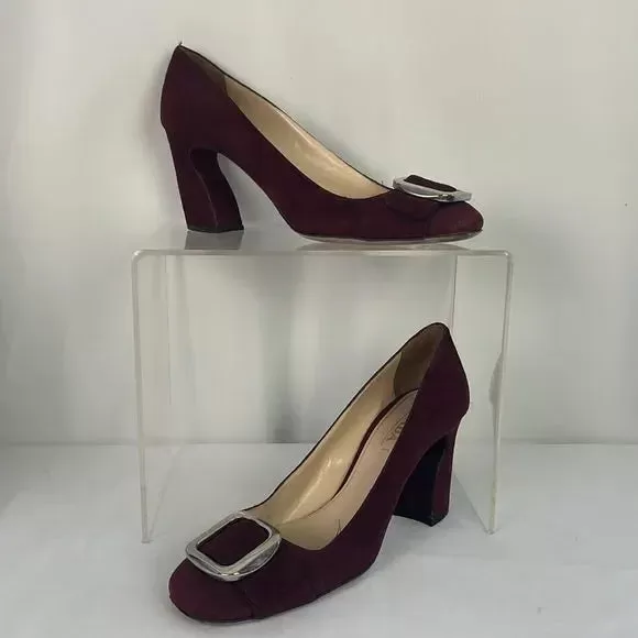 Prada Maroon Shaped Heel With Buckle Shoes