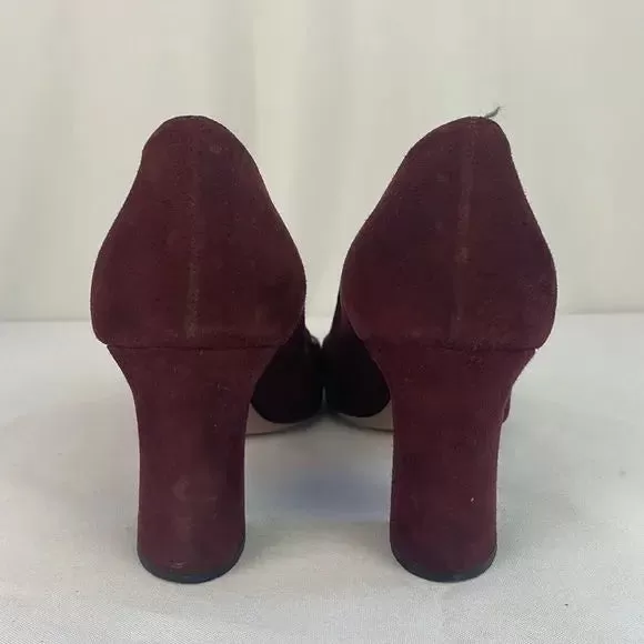 Prada Maroon Shaped Heel With Buckle Shoes