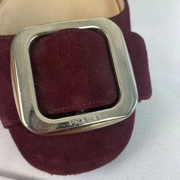 Prada Maroon Shaped Heel With Buckle Shoes