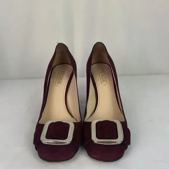 Prada Maroon Shaped Heel With Buckle Shoes