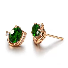 Pretty Oval Shape Emerald Stud Earrings