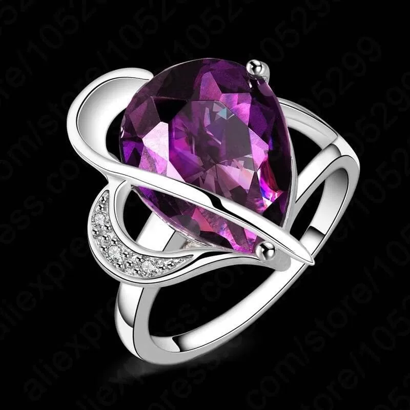 Purple Water Drop Elegant Ring - 925 Sterling Silver