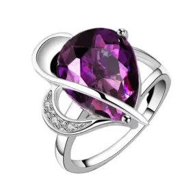 Purple Water Drop Elegant Ring - 925 Sterling Silver