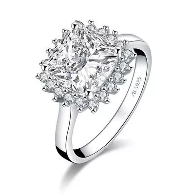 Radiant Cut Unique Design Sterling Silver Engagement Ring