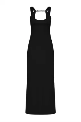 RIB STRAP MAXI DRESS-BLACK