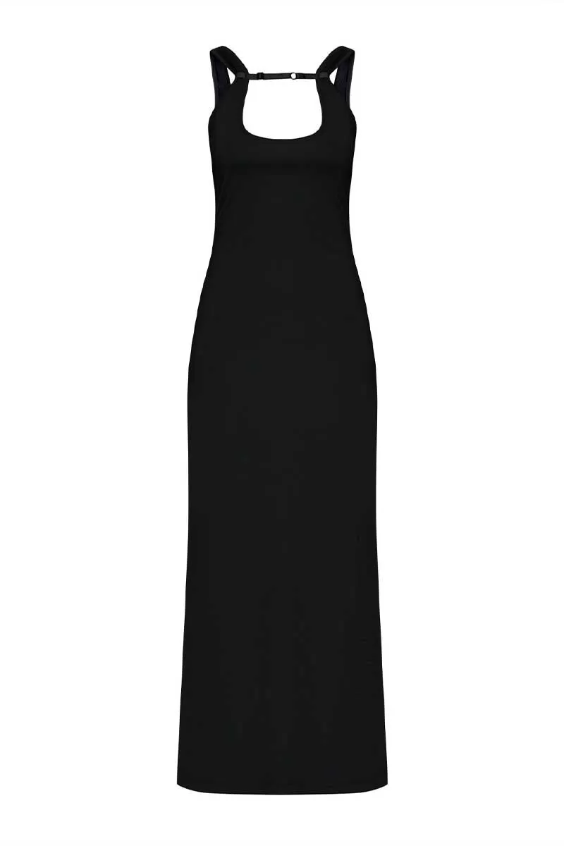 RIB STRAP MAXI DRESS-BLACK