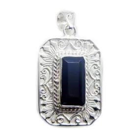 Riyo Appealing Gems Octagon Faceted Black Black Onyx Solid Silver Pendant Gift For Wedding