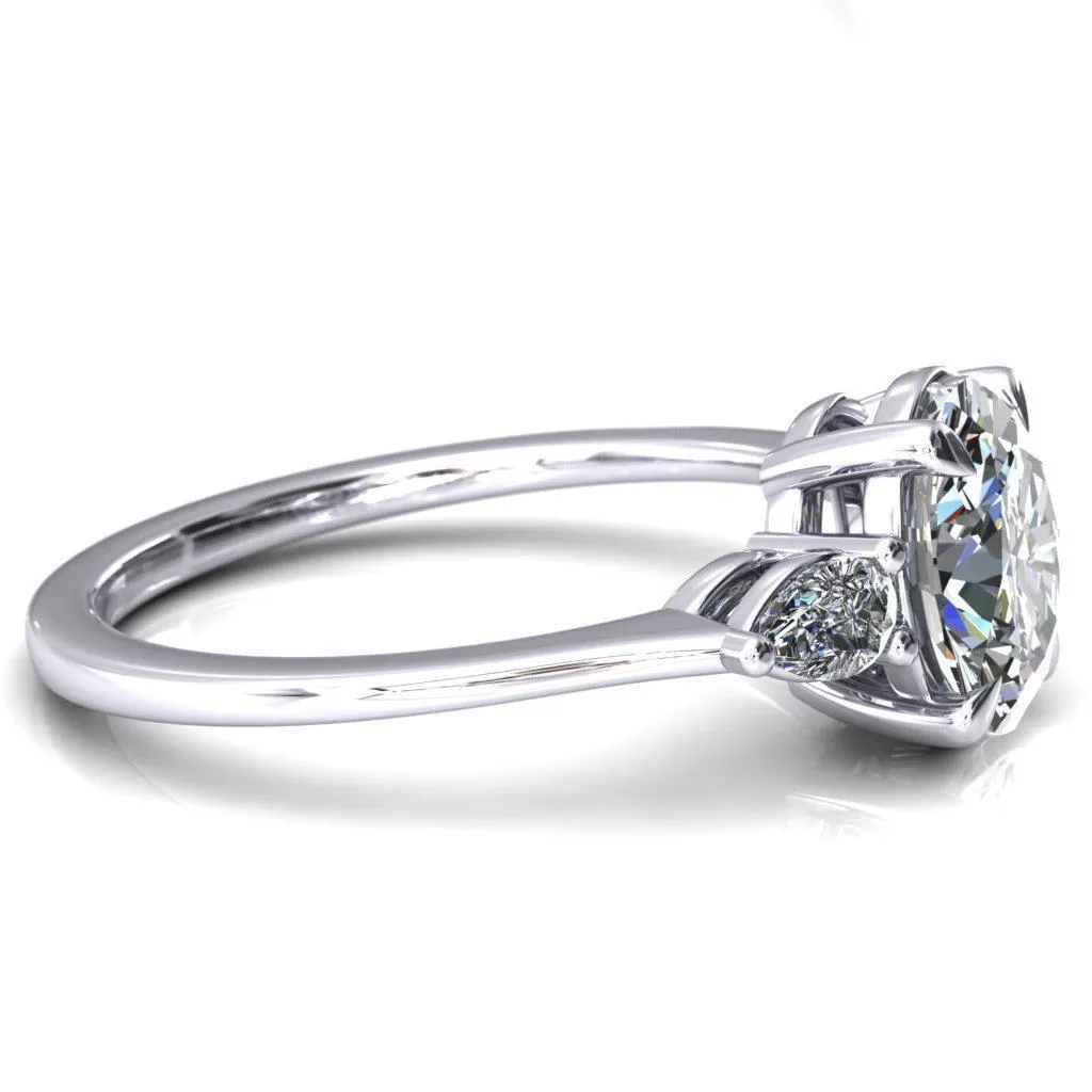 Robyn Oval Lab Grown Diamond Center Stone 4 Claw Prong 2 Rail Basket Pear Sidestones Inverted Cathedral Engagement Ring