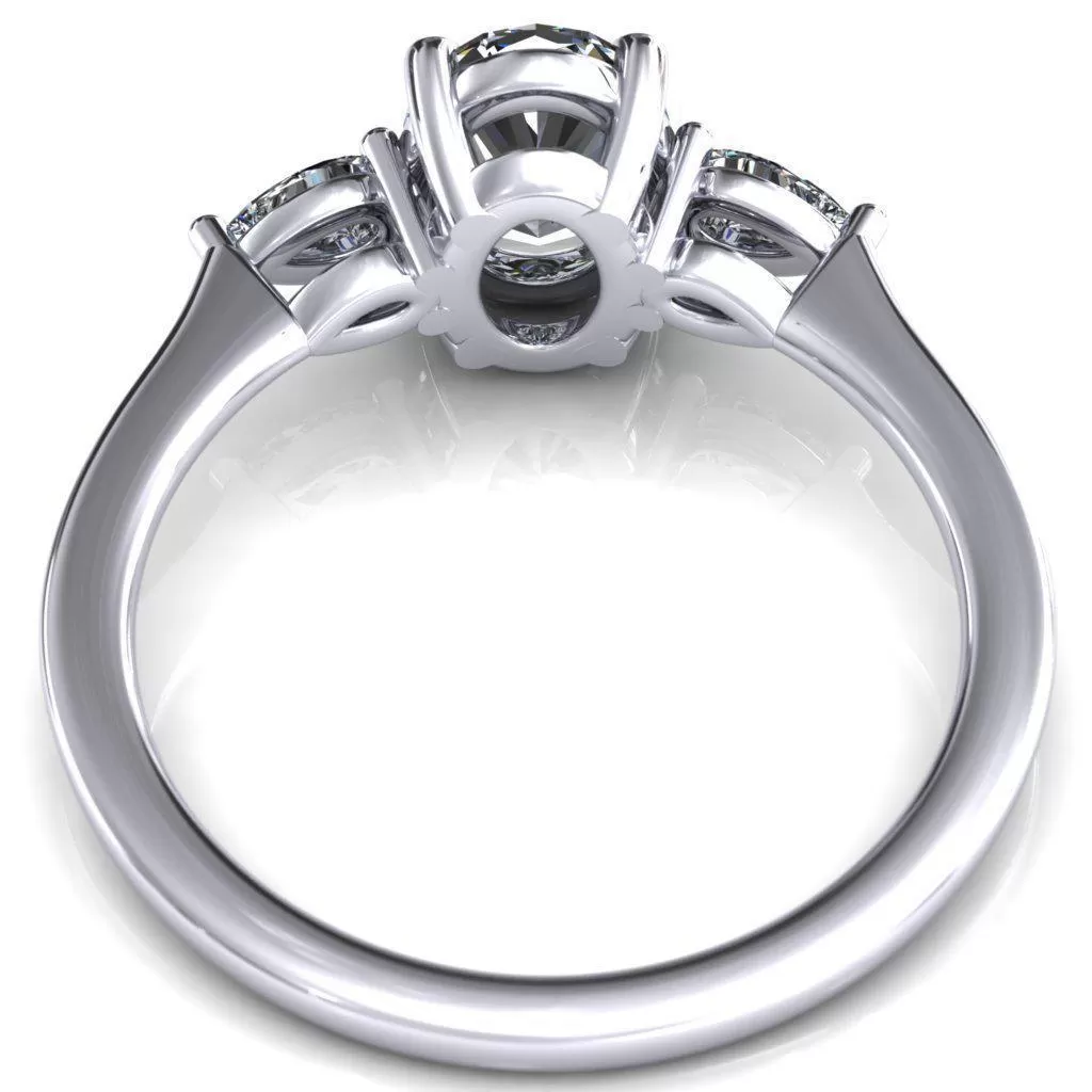 Robyn Oval Lab Grown Diamond Center Stone 4 Claw Prong 2 Rail Basket Pear Sidestones Inverted Cathedral Engagement Ring