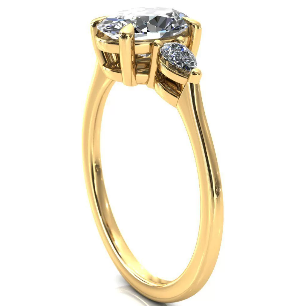 Robyn Oval Lab Grown Diamond Center Stone 4 Claw Prong 2 Rail Basket Pear Sidestones Inverted Cathedral Engagement Ring