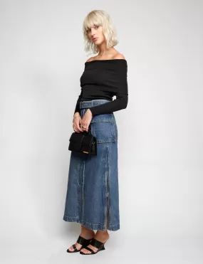 Rochelle Long belted Cargo Denim Skirt