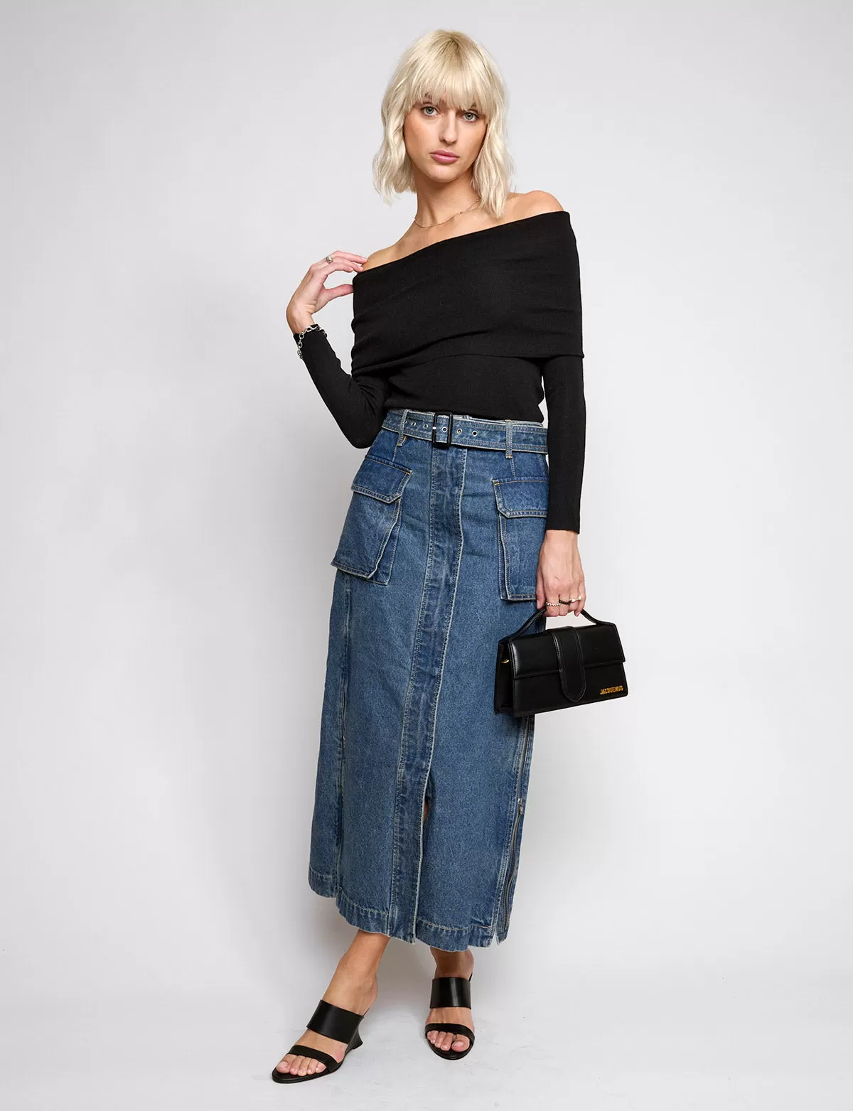 Rochelle Long belted Cargo Denim Skirt