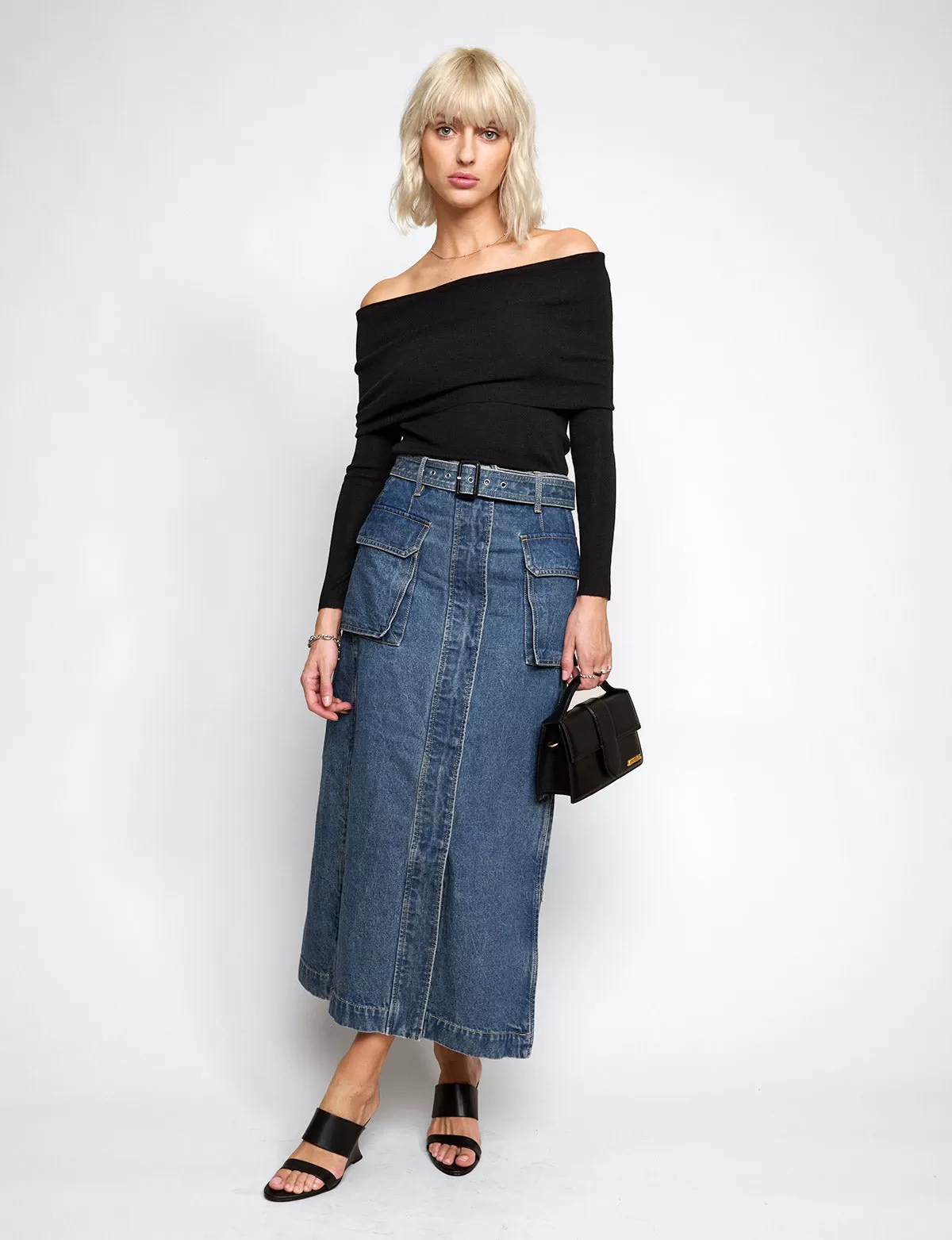 Rochelle Long belted Cargo Denim Skirt