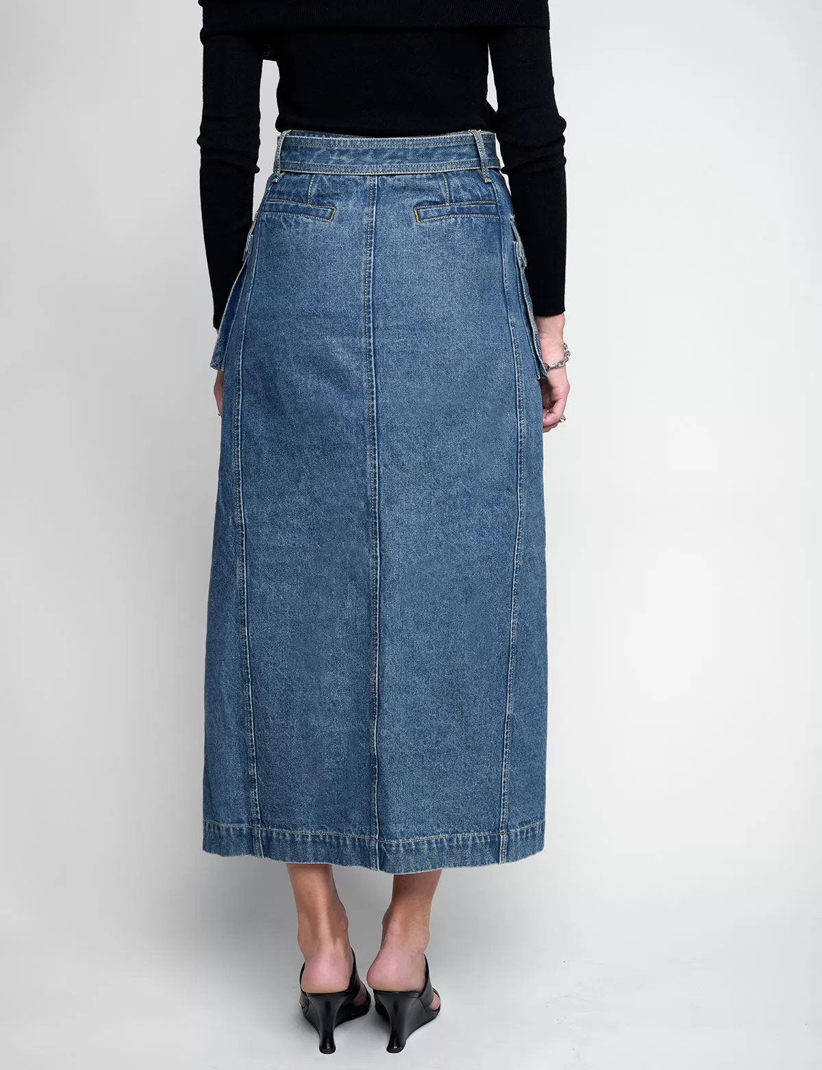 Rochelle Long belted Cargo Denim Skirt