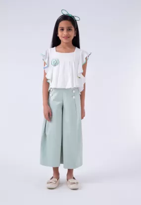 Ruffle Blouse And Wide Leg Trouser Set