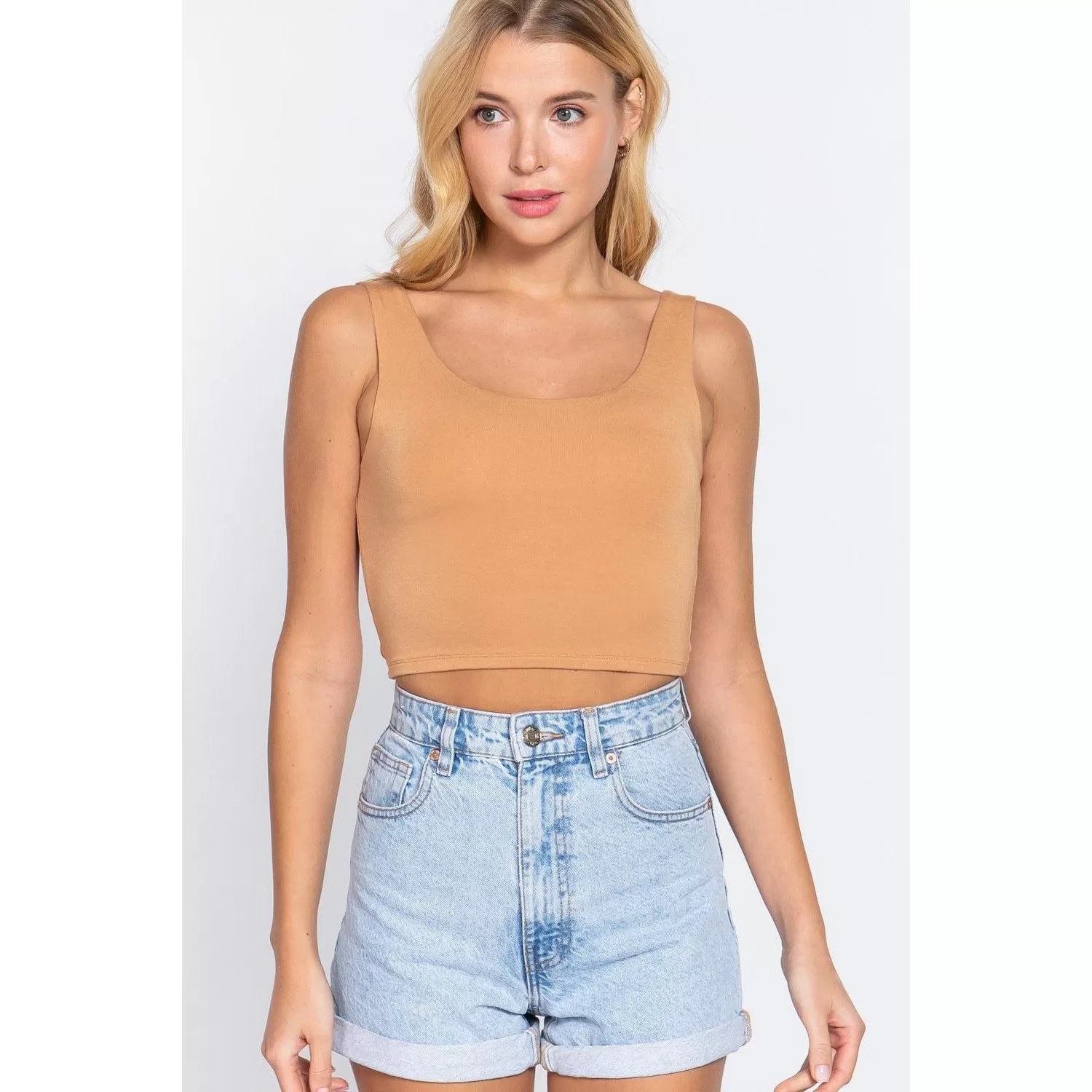 Scoop Neck 2 Ply Crop Tank Top