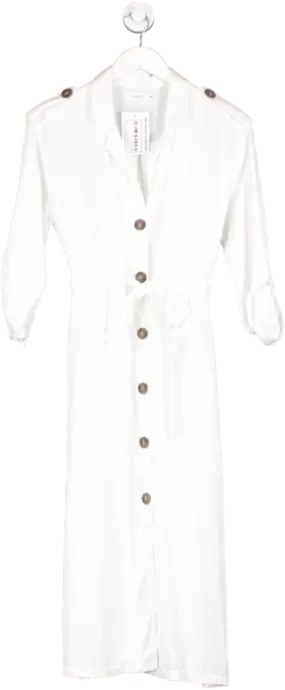 Senes White Belted Button Down Midi Dress UK S/M