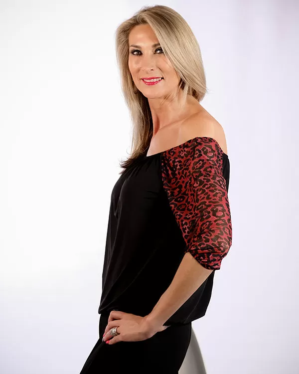 Shanee Top - Black & Red Leopard