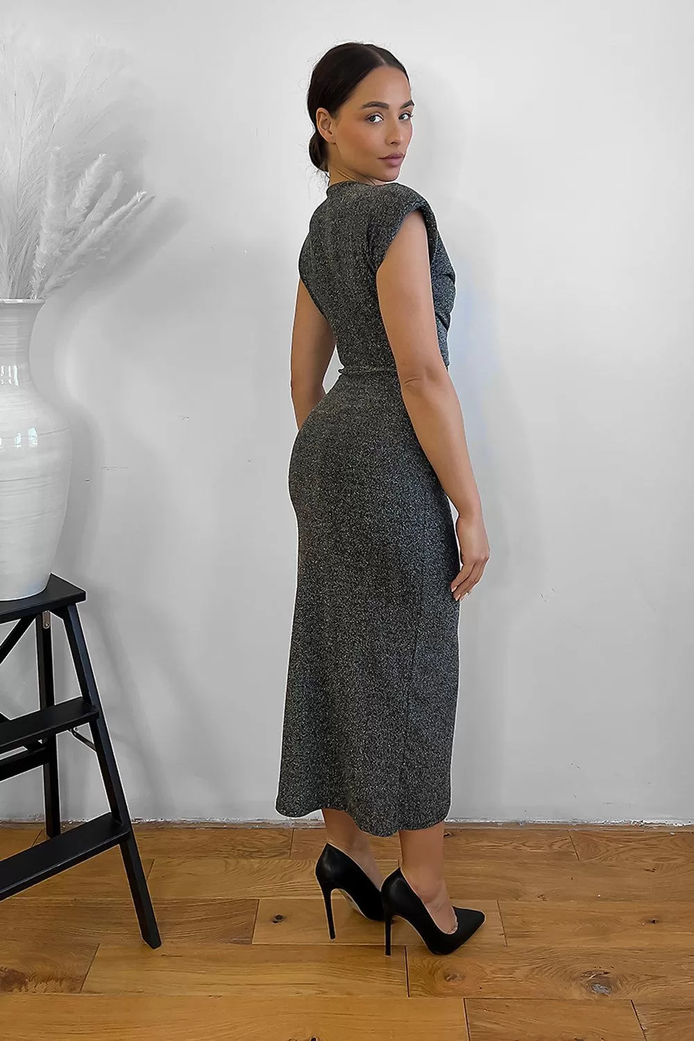 Shimmer Ruched Midi Dress