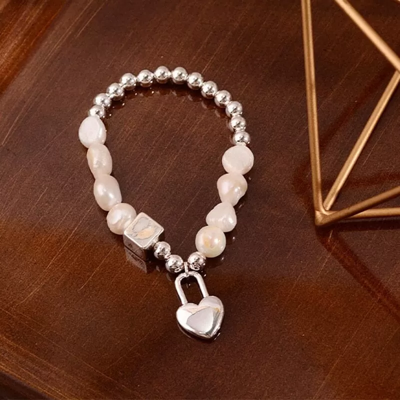 Simple LOVE Heart Bead Chain Pearl Bracelet