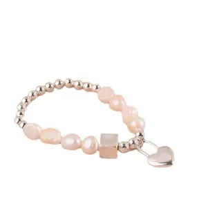 Simple LOVE Heart Bead Chain Pearl Bracelet