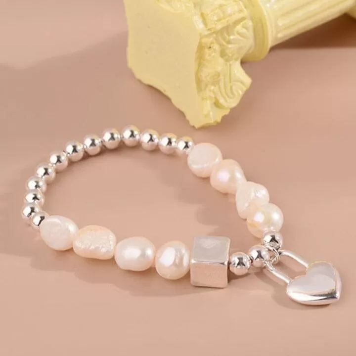 Simple LOVE Heart Bead Chain Pearl Bracelet