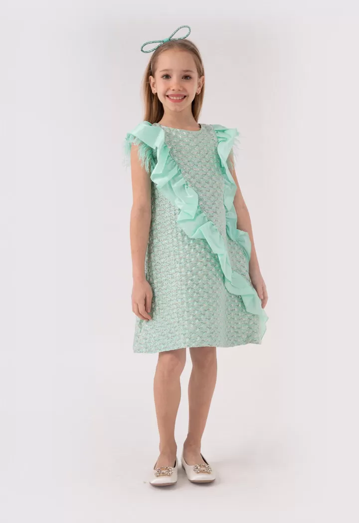 Sleeveless Ruffle Jacquard Dress