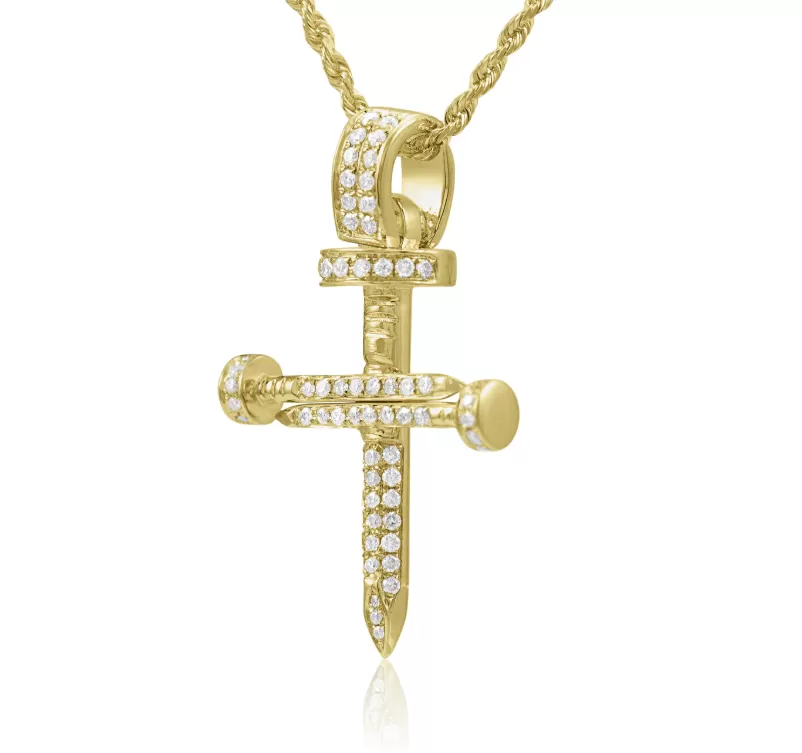 Solid 18K Diamond Nail Cross