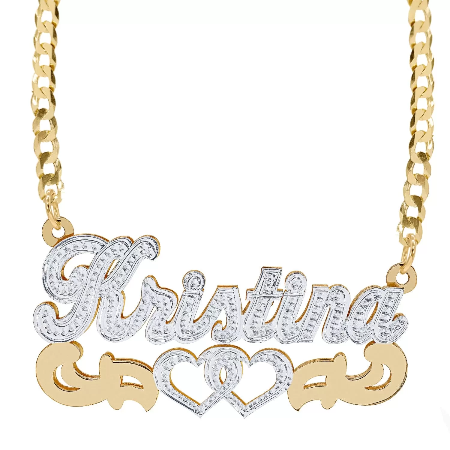 Solid Gold Double Nameplate Necklace Kristina