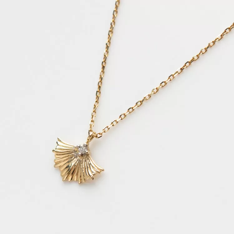 Solid Gold Ginkgo Leaf Diamond Necklace