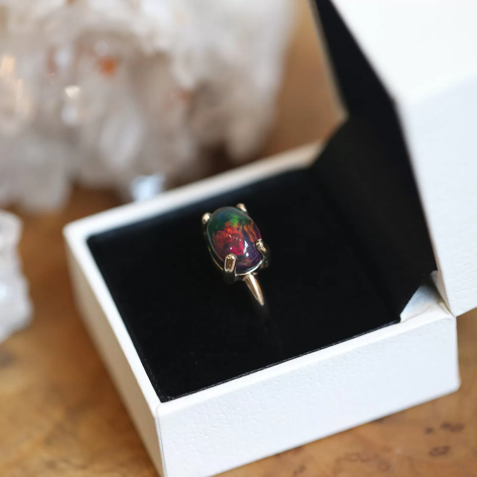 Solid Gold Opal Ring - 14K Gold Opal Ring - Gold Prong Ring - October Birthstone - Goldsmith