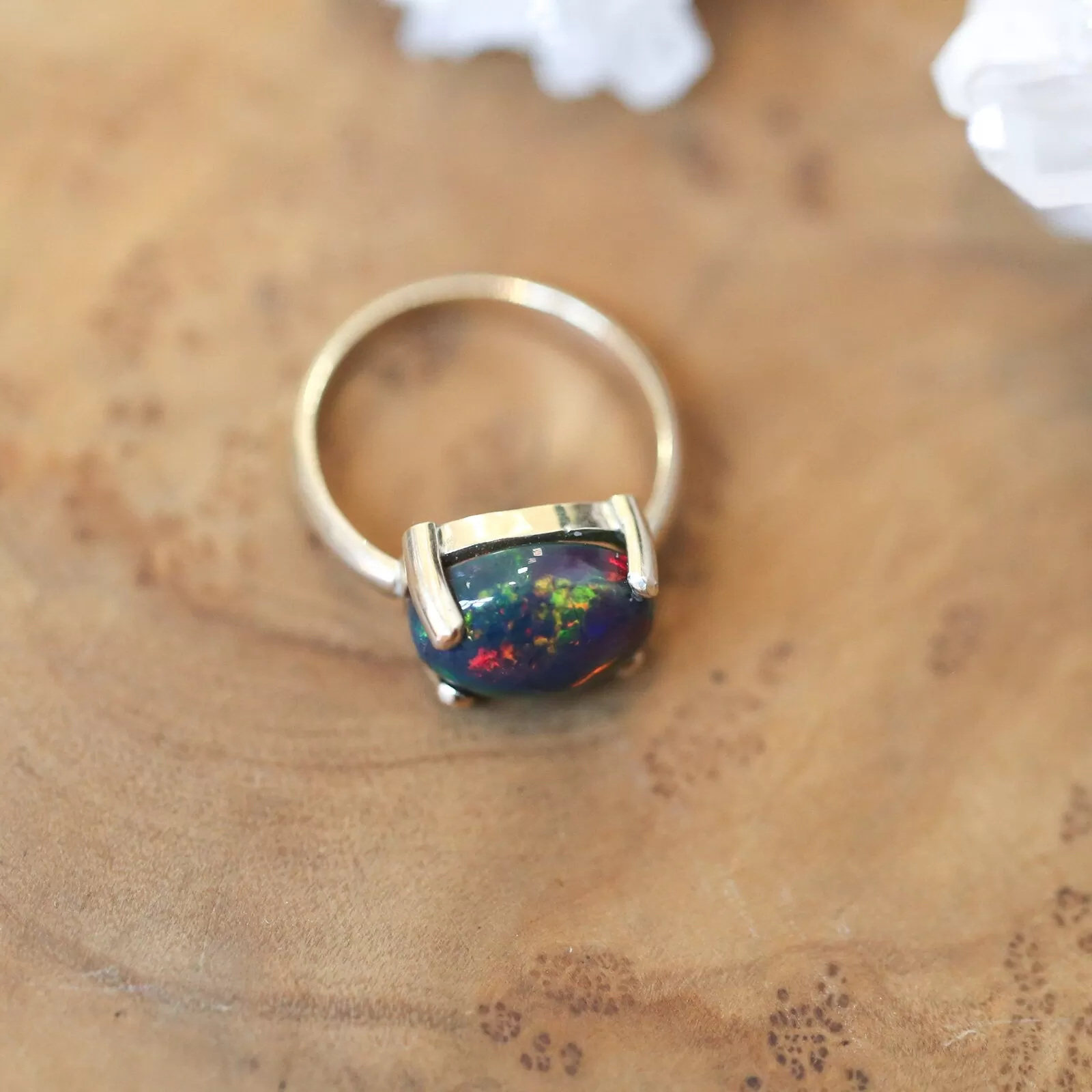 Solid Gold Opal Ring - 14K Gold Opal Ring - Gold Prong Ring - October Birthstone - Goldsmith