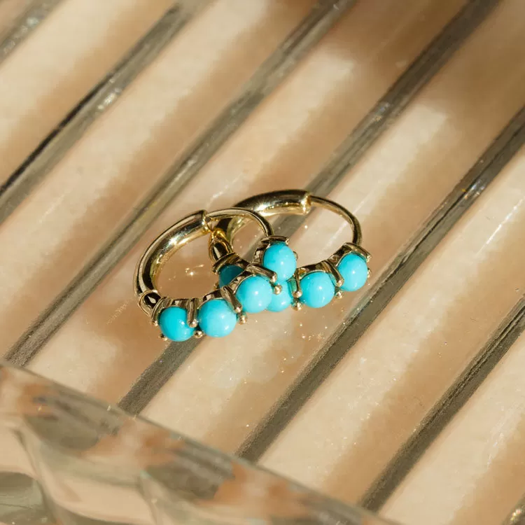 Solid Gold Turquoise Huggie Hoops