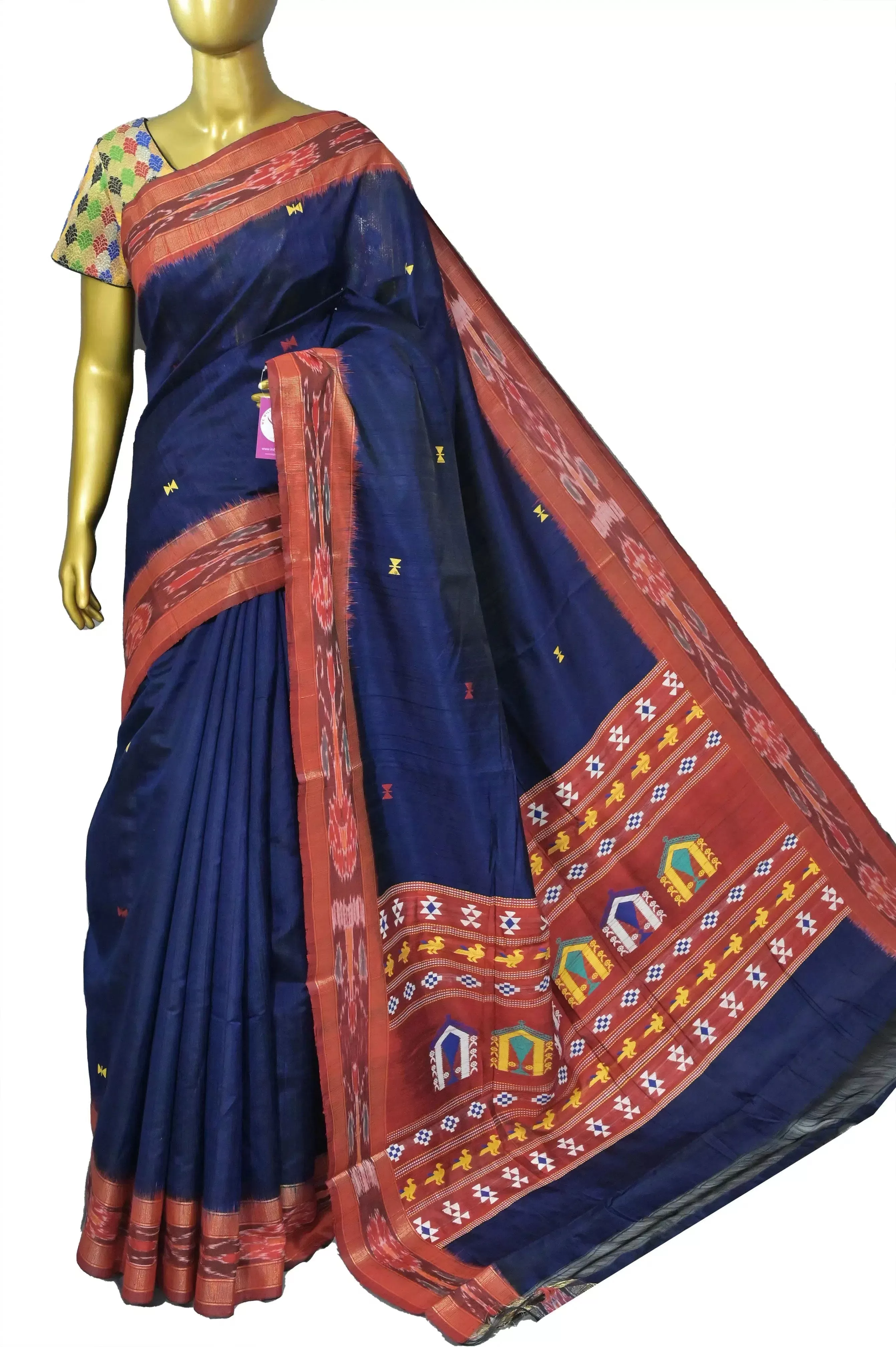 Space Navy Blue and Maroon Color Pure Raw Silk with Sambalpuri Border and Dolabedi Pallu