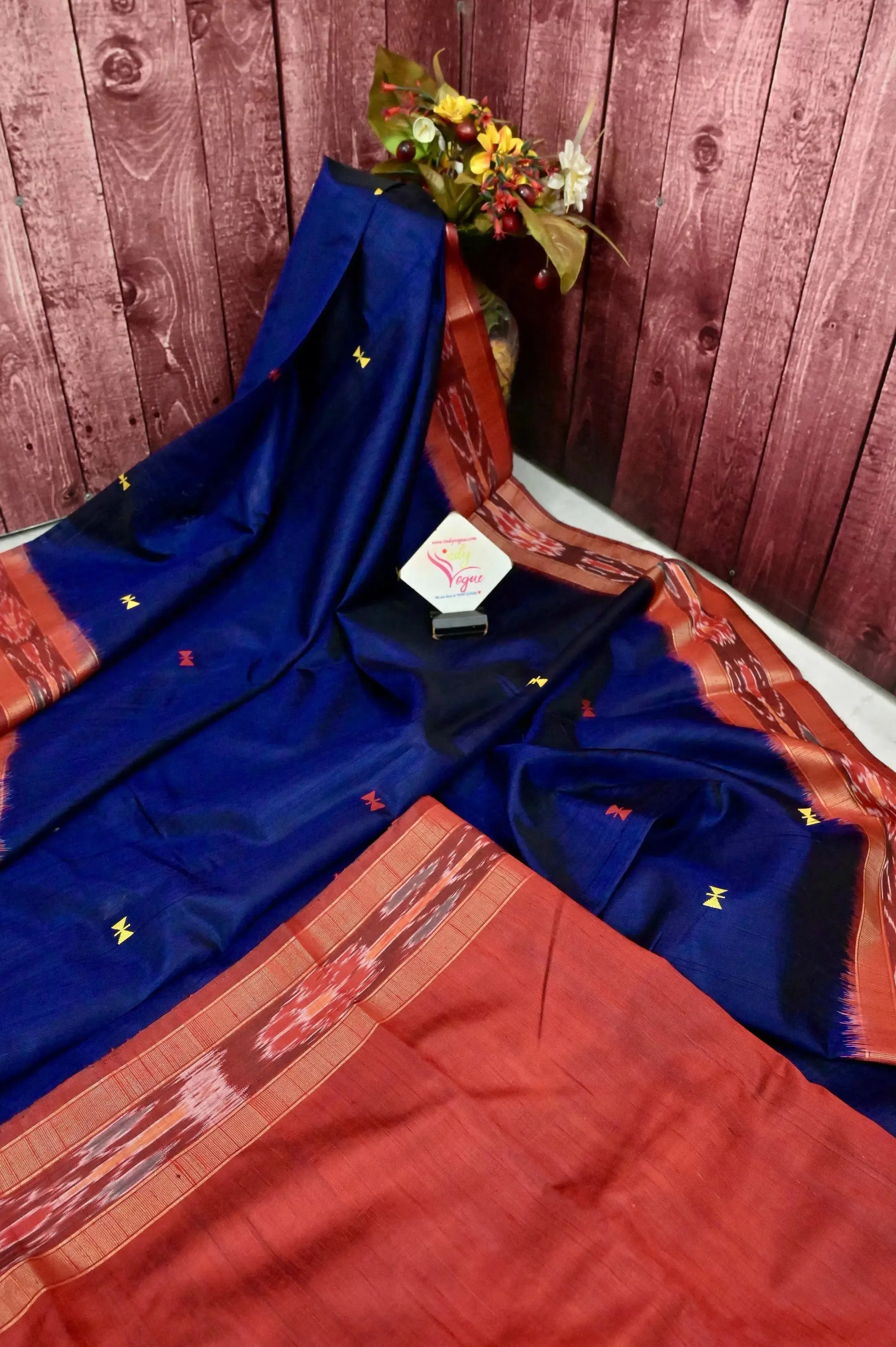 Space Navy Blue and Maroon Color Pure Raw Silk with Sambalpuri Border and Dolabedi Pallu