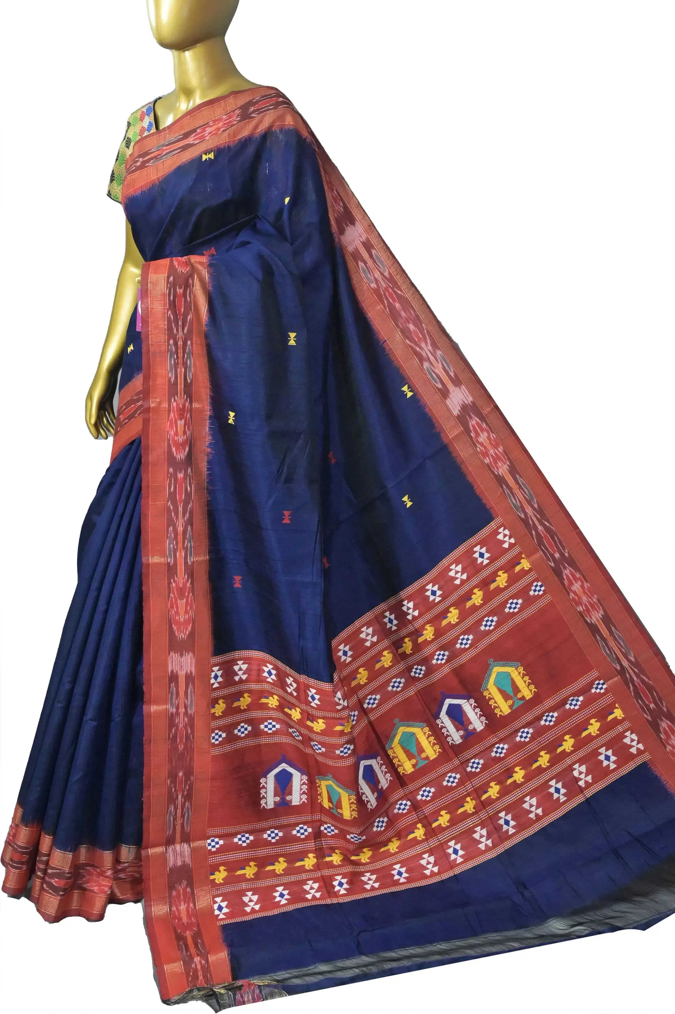 Space Navy Blue and Maroon Color Pure Raw Silk with Sambalpuri Border and Dolabedi Pallu