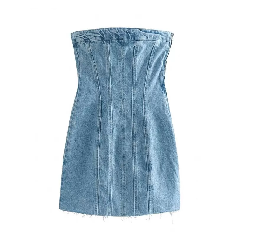 Strapless Denim Mini Sheath Dress kk12