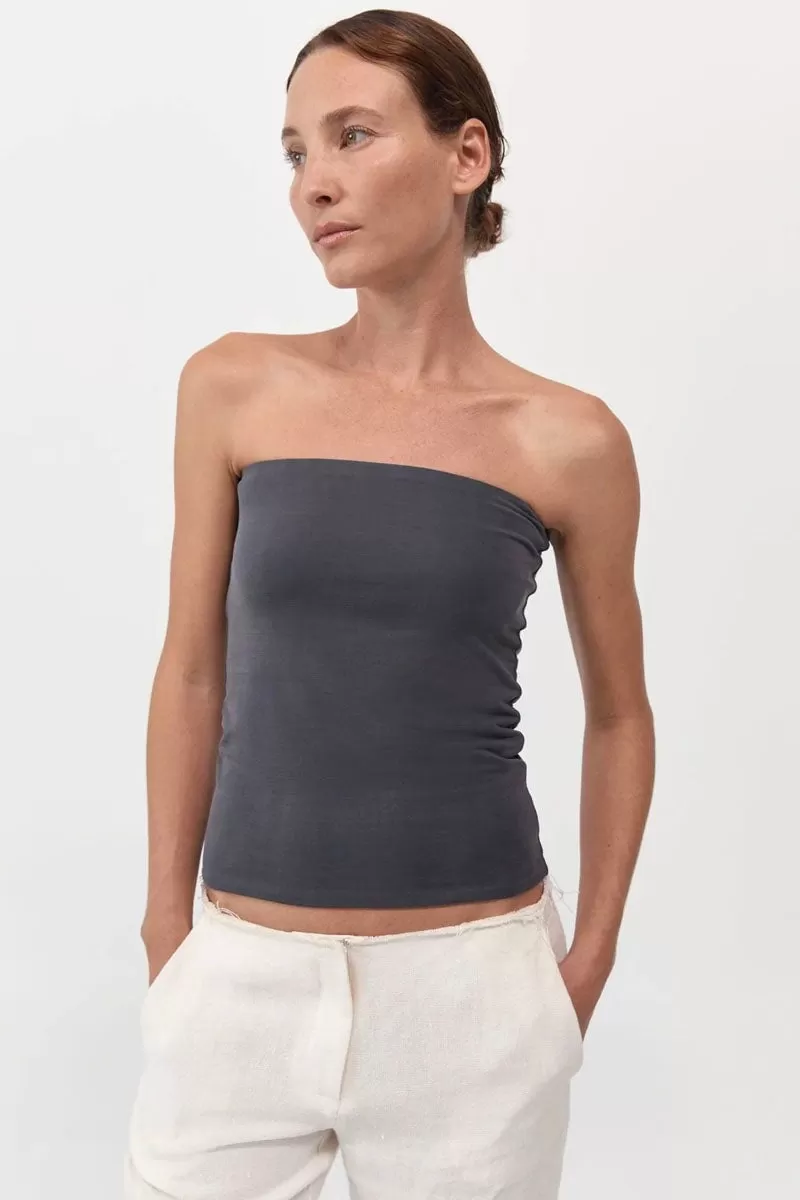 STRAPLESS JERSEY TOP-GRAPHITE