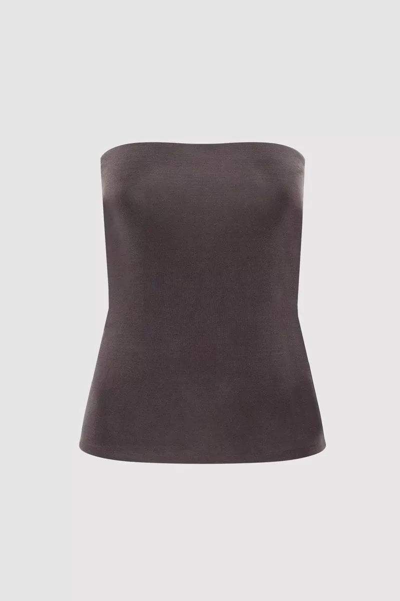 STRAPLESS JERSEY TOP-GRAPHITE