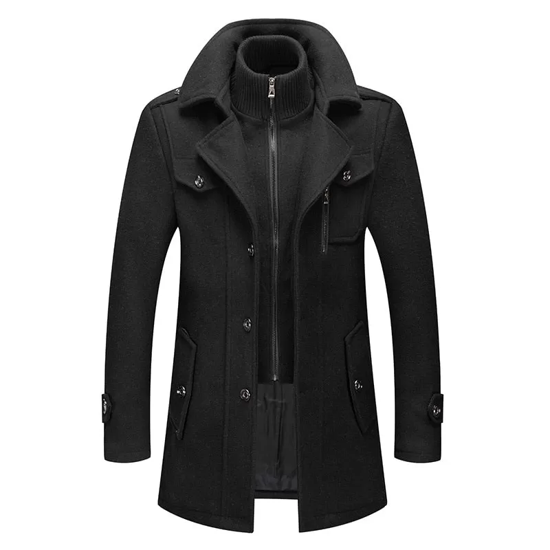 Stylish Winter Double Collar Wool Coat