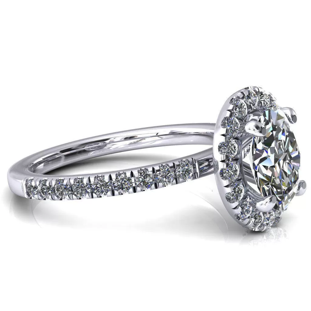 Talia Oval Lab Grown Diamond Center Stone 4 Prong Halo 5/8 Micropave Ring